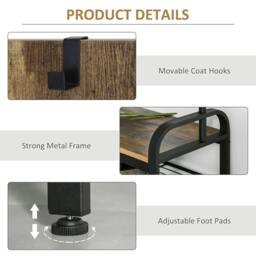 Rackhams Coat Rack Stand Industrial hallway Shoe Rack Removable Hooks Metal Wood Hangers Storage Cabinet Rustic Brown 72L×34W×185H(cm) - thumbnail 6