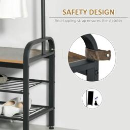 Rackhams Coat Rack Stand Industrial hallway Shoe Rack Removable Hooks Metal Wood Hangers Storage Cabinet Rustic Brown 72L×34W×185H(cm) - thumbnail 5