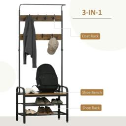 Rackhams Coat Rack Stand Industrial hallway Shoe Rack Removable Hooks Metal Wood Hangers Storage Cabinet Rustic Brown 72L×34W×185H(cm) - thumbnail 4