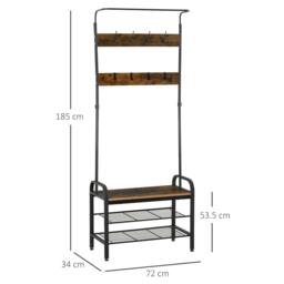 Rackhams Coat Rack Stand Industrial hallway Shoe Rack Removable Hooks Metal Wood Hangers Storage Cabinet Rustic Brown 72L×34W×185H(cm) - thumbnail 3