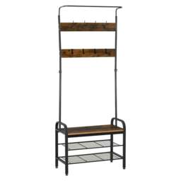 Rackhams Coat Rack Stand Industrial hallway Shoe Rack Removable Hooks Metal Wood Hangers Storage Cabinet Rustic Brown 72L×34W×185H(cm) - thumbnail 1