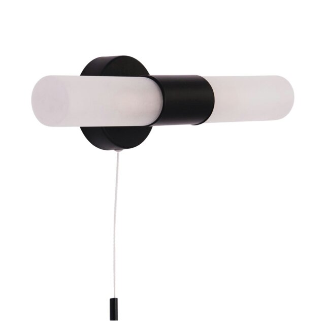 Rackhams Modern Black IP44 Rated Bathroom Wall Light Fitting with Tubular Glass Shades - image 1