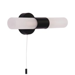 Rackhams Modern Black IP44 Rated Bathroom Wall Light Fitting with Tubular Glass Shades - thumbnail 1