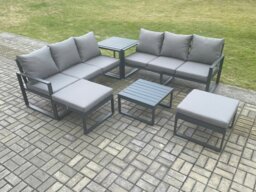 Rackhams 8-Seater Dark Grey Aluminium Outdoor Sofa Set - 6 Pieces, Square Coffee Table, Side Table, 2 Large Footstools - thumbnail 2
