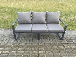 Rackhams 8-Seater Dark Grey Aluminium Outdoor Sofa Set - 6 Pieces, Square Coffee Table, Side Table, 2 Large Footstools - thumbnail 3