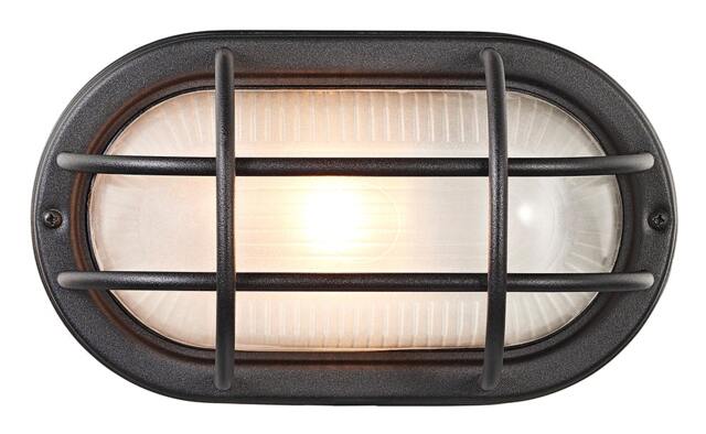Rackhams Matt Black Cast Aluminium Outdoor Oval Bulkhead Wall Light - image 1