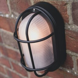 Rackhams Matt Black Cast Aluminium Outdoor Oval Bulkhead Wall Light - thumbnail 3
