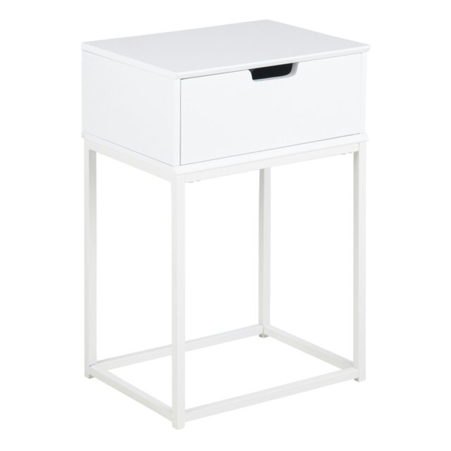 Rackhams Mitra 1 Drawer Bedside Table in White - White - Manufactured wood,Powder coated Steel - 1 - image 1