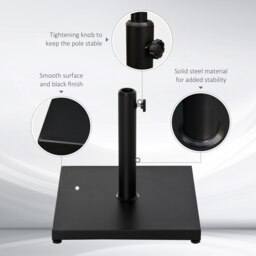 Rackhams Φ35/38/48MM 18KG Steel Square Parasol Stand Base w/ Adjustable Knob Umbrella Stand Garden Patio Outdoor Home, Black - thumbnail 3