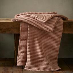 Rackhams Jaipur Chunky Waffle Cotton Blanket Throw Pink - 150 x 200 cm - Pink