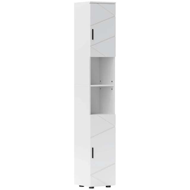 Rackhams Line Embossed Tall Bathroom Storage Cabinet - White