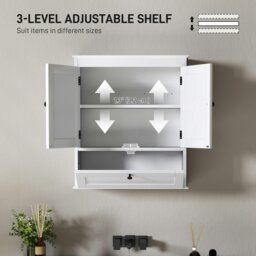 Rackhams Bathroom Cabinet Wall Mounted with Adjustable Shelf, White - 1 - 55 x 22 x 62 cm - MDF - thumbnail 6