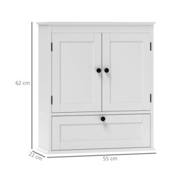 Rackhams Bathroom Cabinet Wall Mounted with Adjustable Shelf, White - 1 - 55 x 22 x 62 cm - MDF - thumbnail 4