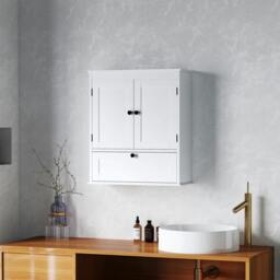 Rackhams Bathroom Cabinet Wall Mounted with Adjustable Shelf, White - 1 - 55 x 22 x 62 cm - MDF - thumbnail 1