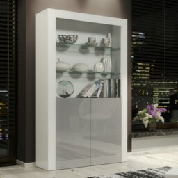 Rackhams Tall Display Cabinet 170cm White Matt Body and Grey Gloss Doors – Modern Open Shelving Unit - Matt Body & Gloss Doors - 170 - Full assembly required. - thumbnail 6