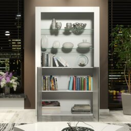 Rackhams Tall Display Cabinet 170cm White Matt Body and Grey Gloss Doors – Modern Open Shelving Unit - Matt Body & Gloss Doors - 170 - Full assembly required. - thumbnail 3