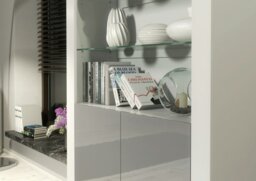 Rackhams Tall Display Cabinet 170cm White Matt Body and Grey Gloss Doors – Modern Open Shelving Unit - Matt Body & Gloss Doors - 170 - Full assembly required. - thumbnail 4