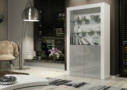 Rackhams Tall Display Cabinet 170cm White Matt Body and Grey Gloss Doors – Modern Open Shelving Unit - Matt Body & Gloss Doors - 170 - Full assembly required. - thumbnail 5