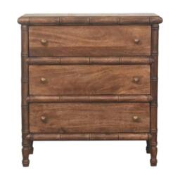 Rackhams Solid Wood Bamboo Carved 3-Drawer Chest