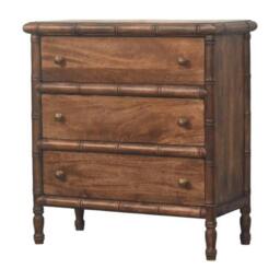 Rackhams Solid Wood Bamboo Carved 3-Drawer Chest - thumbnail 4