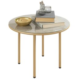 Rackhams Round Small Garden Table with Faux Marble Glass Top, Beige - Beige - Steel, Tempered Glass - 60L x 60W x 43H cm - thumbnail 2