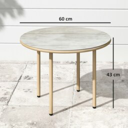 Rackhams Round Small Garden Table with Faux Marble Glass Top, Beige - Beige - Steel, Tempered Glass - 60L x 60W x 43H cm - thumbnail 6