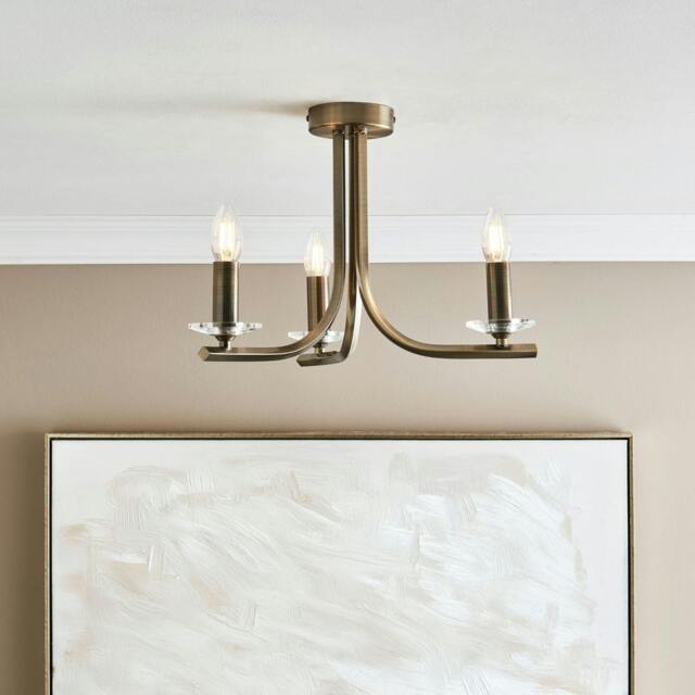 Rackhams Morden 3 Light Antique Brass Semi Flush Ceiling Light - image 1