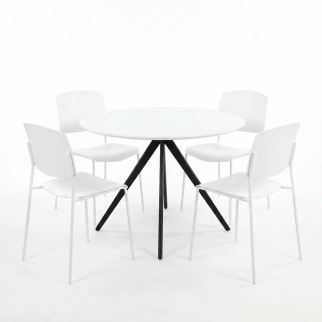Rackhams Aspen Dining Set - White Round Table & 4 Academy Dining Chairs - White - image 1