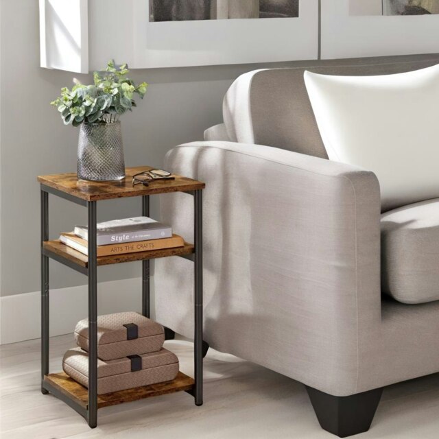Rackhams 3 Tier Square Side Table With Steel Frame Brown - image 1