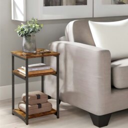 Rackhams 3 Tier Square Side Table With Steel Frame Brown