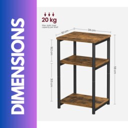 Rackhams 3 Tier Square Side Table With Steel Frame Brown - thumbnail 6