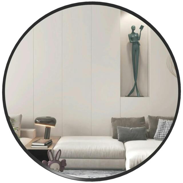 Rackhams 61cm Decorative Wall Mirror for Bedroom Living Room, Modern Round Bathroom Mirror for Home Decor, Black - image 1