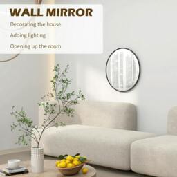 Rackhams 61cm Decorative Wall Mirror for Bedroom Living Room, Modern Round Bathroom Mirror for Home Decor, Black - thumbnail 4