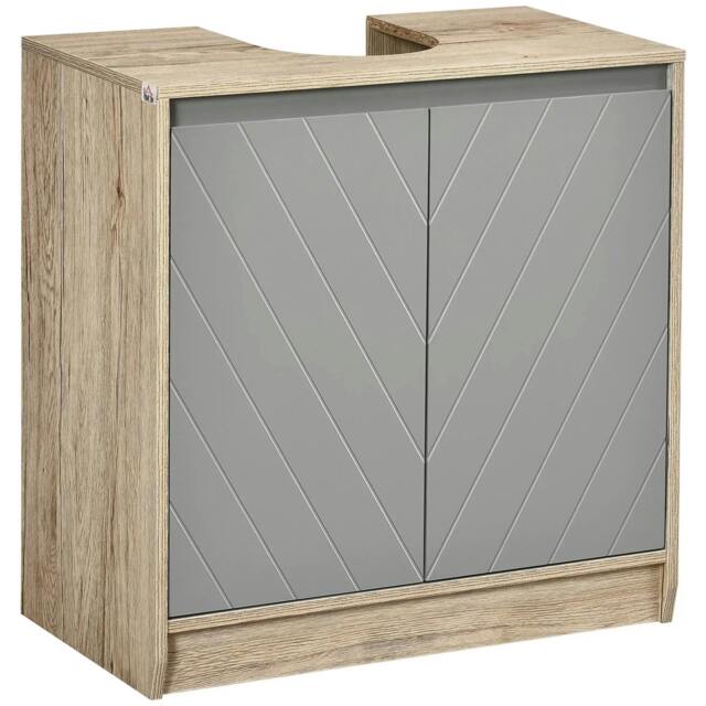 Rackhams Under Sink Storage Cabinet Floor Standing Cupboard w/ Adjustable Shelf Bathroom Cabinet 2 Doors Versatile Style Grey - image 1