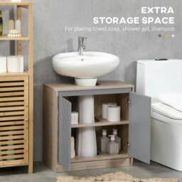 Rackhams Under Sink Storage Cabinet Floor Standing Cupboard w/ Adjustable Shelf Bathroom Cabinet 2 Doors Versatile Style Grey - thumbnail 6
