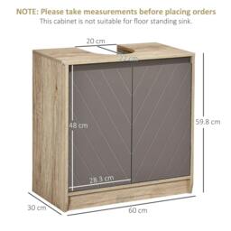 Rackhams Under Sink Storage Cabinet Floor Standing Cupboard w/ Adjustable Shelf Bathroom Cabinet 2 Doors Versatile Style Grey - thumbnail 3