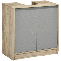 Rackhams Under Sink Storage Cabinet Floor Standing Cupboard w/ Adjustable Shelf Bathroom Cabinet 2 Doors Versatile Style Grey - thumbnail 1