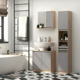 Rackhams Under Sink Storage Cabinet Floor Standing Cupboard w/ Adjustable Shelf Bathroom Cabinet 2 Doors Versatile Style Grey - thumbnail 2