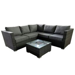 Rackhams Garden Rattan Patio Corner 5 Seater Sofa with Ice Bucket Coffee Table, Padded Wicker Patio All Weather Set - Gray - thumbnail 3