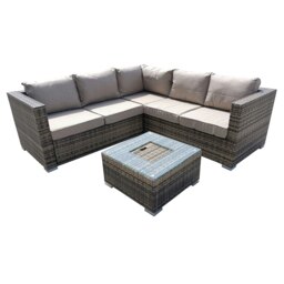 Rackhams Garden Rattan Patio Corner 5 Seater Sofa with Ice Bucket Coffee Table, Padded Wicker Patio All Weather Set - Gray - thumbnail 4