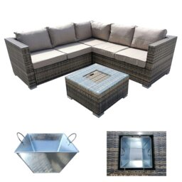 Rackhams Garden Rattan Patio Corner 5 Seater Sofa with Ice Bucket Coffee Table, Padded Wicker Patio All Weather Set - Gray - thumbnail 2
