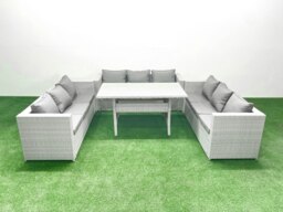 Rackhams Rattan Garden Outdoor Furniture Set 9 Seater Garden Sofa Rectangulr Dining Table Set Light Grey Mixed - thumbnail 2