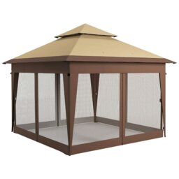 Rackhams 3 x 3(m) Pop Up Gazebo, Instant Shelter with Mosquito Netting, Khaki - Light Grey - Steel, Oxford Cloth - 337L x 337W x 272Hcm - thumbnail 2