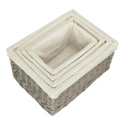 Rackhams Grey Wash White Cotton Lined Willow Storage Baskets - Set of 4 - Wicker - 4 - thumbnail 3