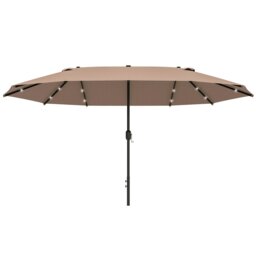 Rackhams 4.4m Double-Sided Sun Umbrella Garden Parasol Patio Sun Shade Outdoor with LED Solar Light, NO BASE INCLUDED, Khaki - Cream White - 2.56m x 4.4m x 2.4m - thumbnail 3