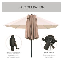 Rackhams 4.4m Double-Sided Sun Umbrella Garden Parasol Patio Sun Shade Outdoor with LED Solar Light, NO BASE INCLUDED, Khaki - Cream White - 2.56m x 4.4m x 2.4m - thumbnail 5
