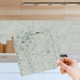 Rackhams Marble Terrazzo Metallic Silver Wall Tile Sticker Set 120 pcs - Modern Home Decor