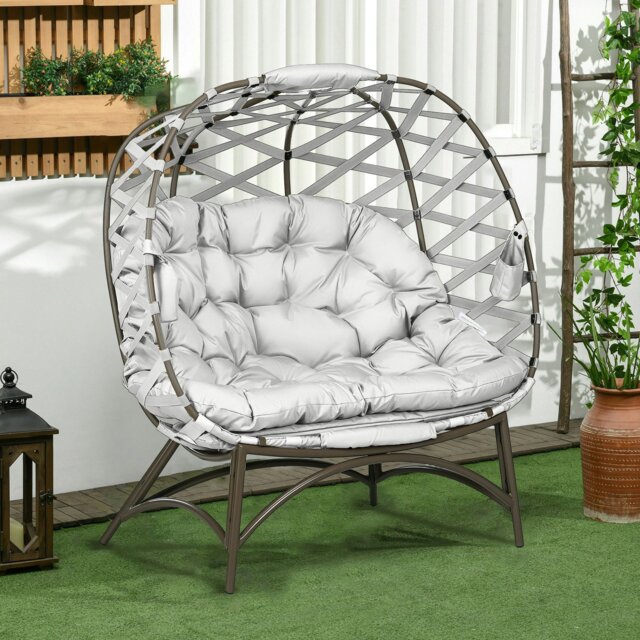 Rackhams 2 Seater Egg Chair Outdoor with Cushion, Cup Pockets - Khaki - Light Grey - 126 x 75 x 142cm - image 1