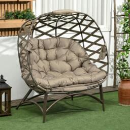 Rackhams 2 Seater Egg Chair Outdoor with Cushion, Cup Pockets - Khaki - thumbnail 1