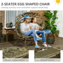 Rackhams 2 Seater Egg Chair Outdoor with Cushion, Cup Pockets - Khaki - Light Grey - 126 x 75 x 142cm - thumbnail 5